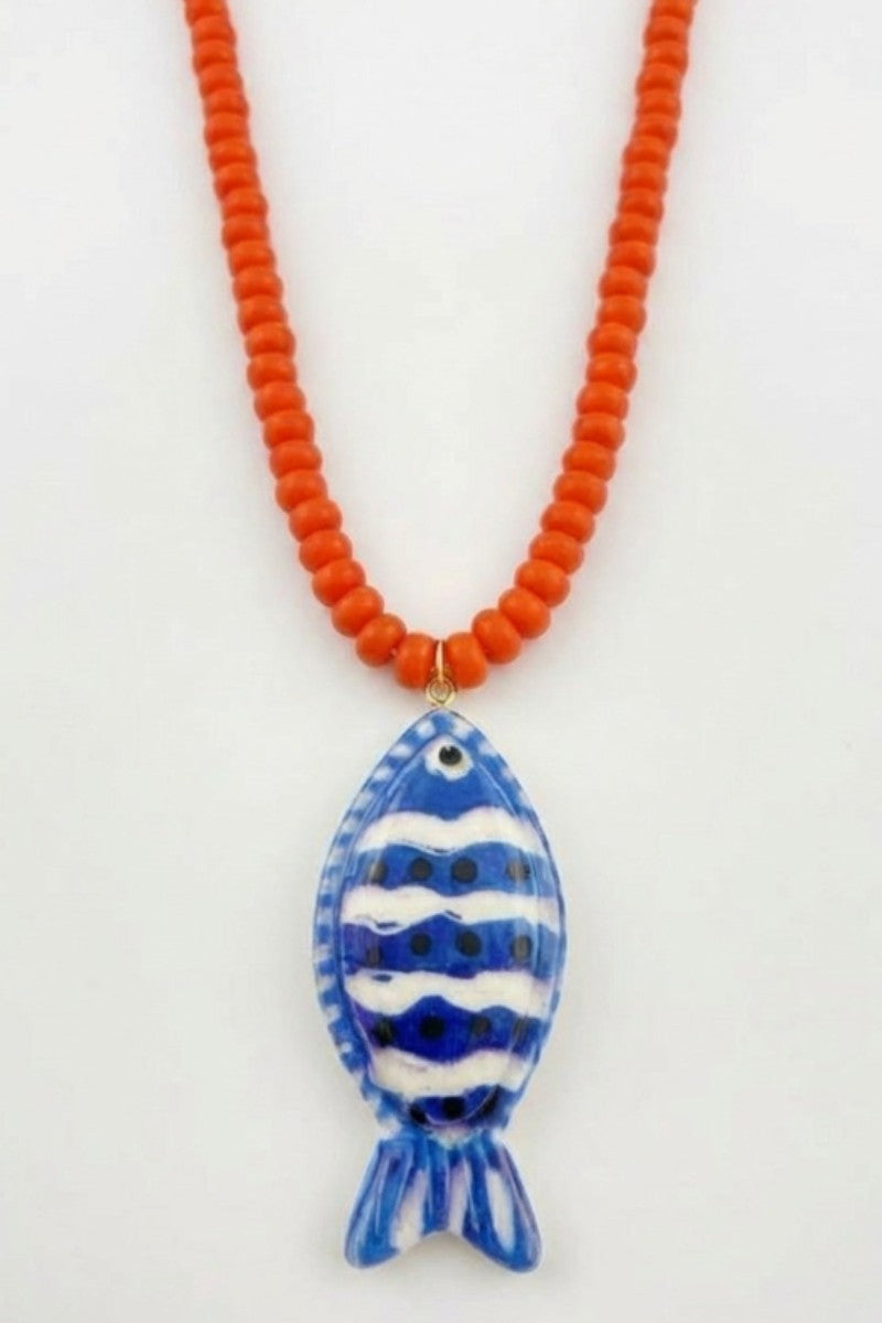 COLORFUL TROPICAL FISH BEADED NECKLACE - RED