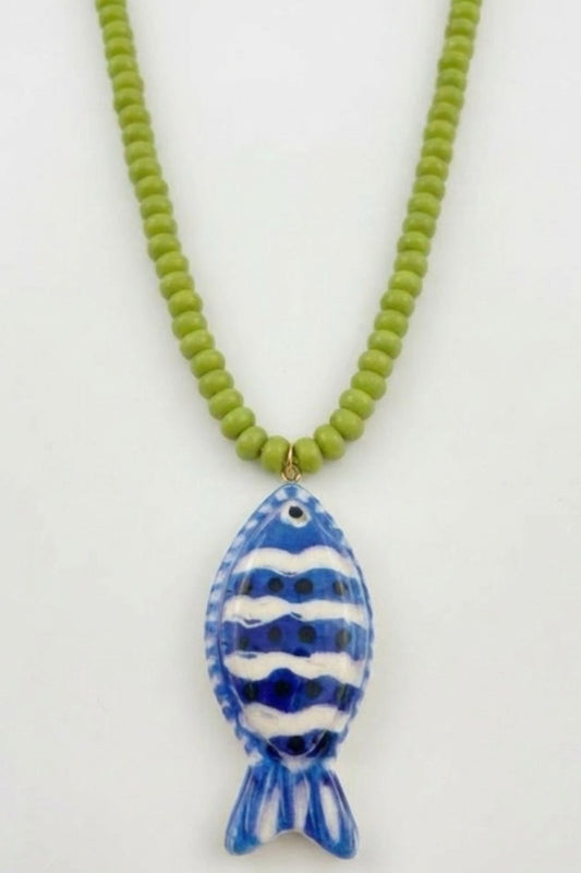 COLORFUL TROPICAL FISH BEADED NECKLACE - BLUE GREEN