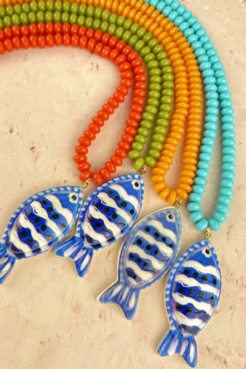 COLORFUL TROPICAL FISH BEADED NECKLACE - RED