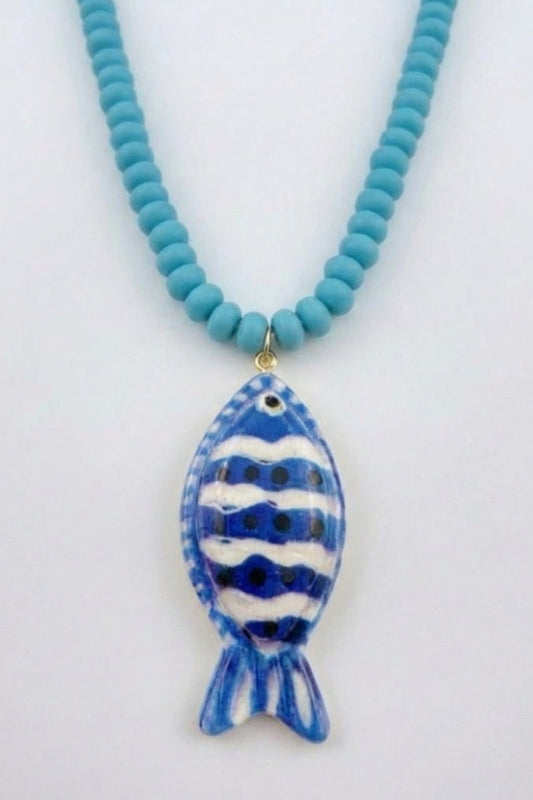 COLORFUL TROPICAL FISH BEADED NECKLACE - BLUE