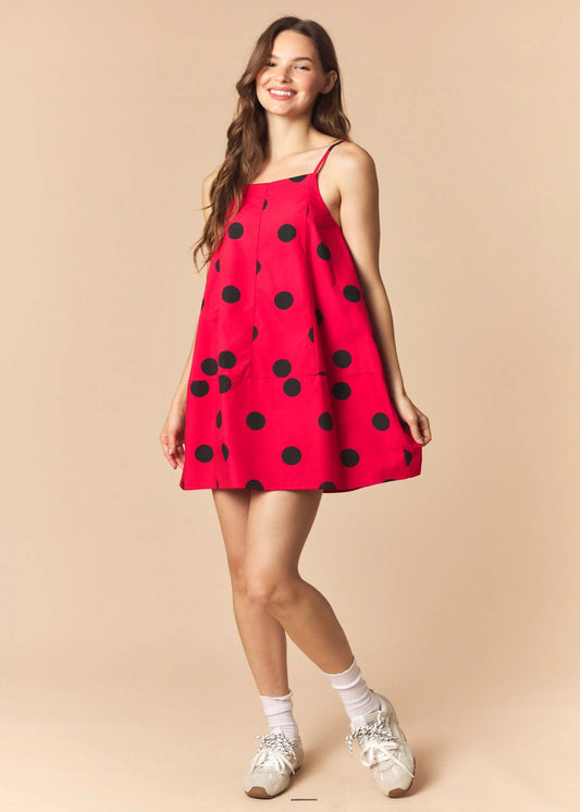 GEORGIA POLKA DOTTED DRESS - RED/BLACK