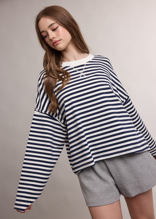 Stripe Oversized Crew Neck Sweatshirt