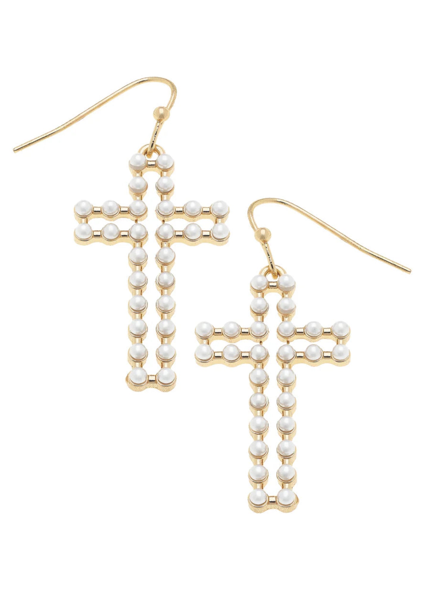 Lizette Open Pearl Cross Earrings in Ivory