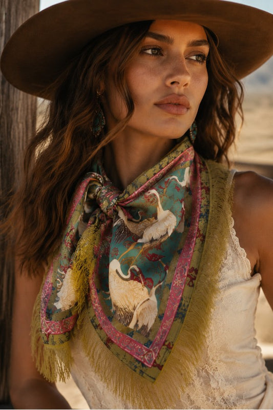 SATIN PRINT TASSEL FRINGE SCARF - 1