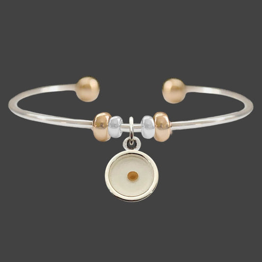 Round Shaped Mustard Seed Dangling Charm Two Tone Cuff Bracelet