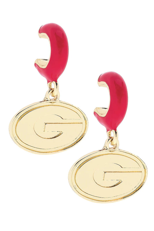 Georgia Bulldogs Enamel Logo Huggie Hoop Earrings in RED/SHINY GOLD