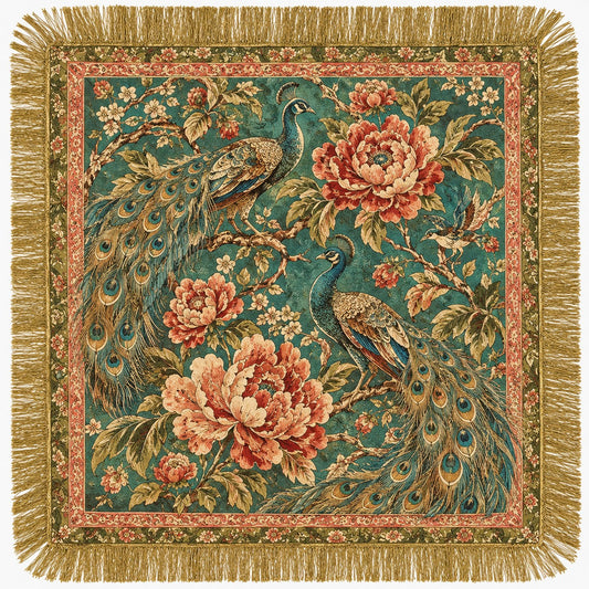 SATIN PRINT TASSEL FRINGE SCARF - PEACOCK-4