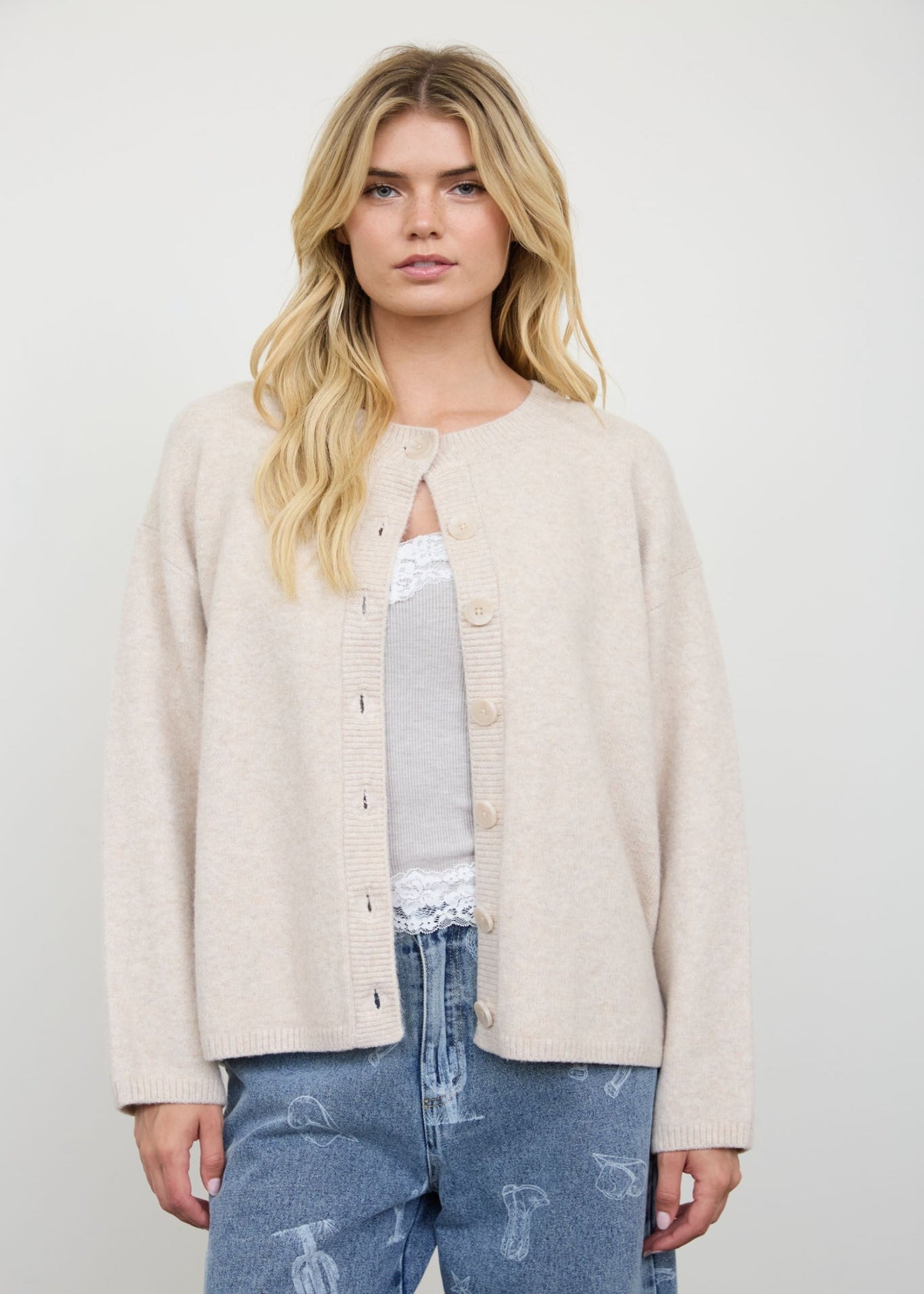 ROSE LONG SLEEVE KNIT CARDIGAN - OATMEAL