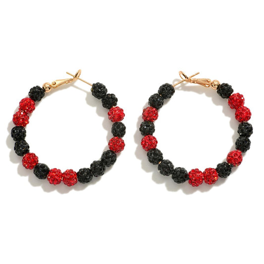Rhinestone Beaded Game Day Hoop Earrings