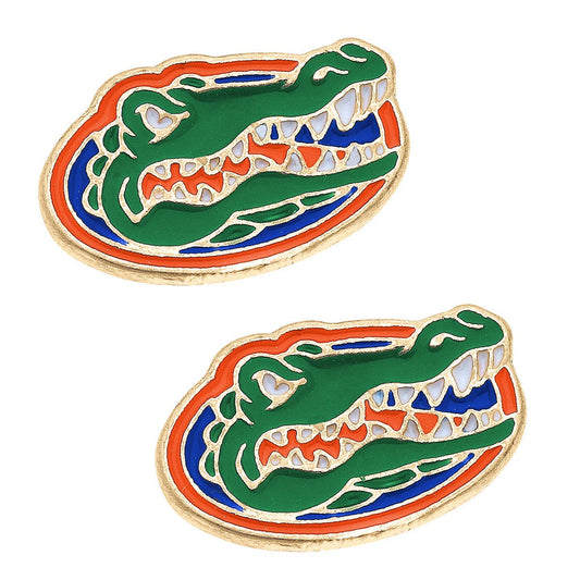 Florida Gators Enamel Logo Stud Earrings in Shiny Gold