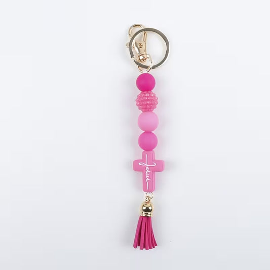 Single Colorful Beaded Tassel Keychain - MAGENTA