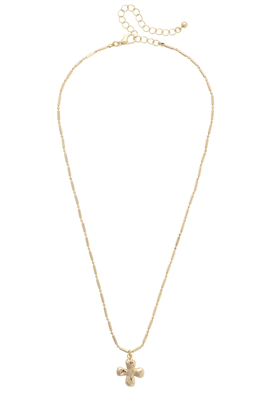 Camila Hammered Cross Necklace in Shiny Gold