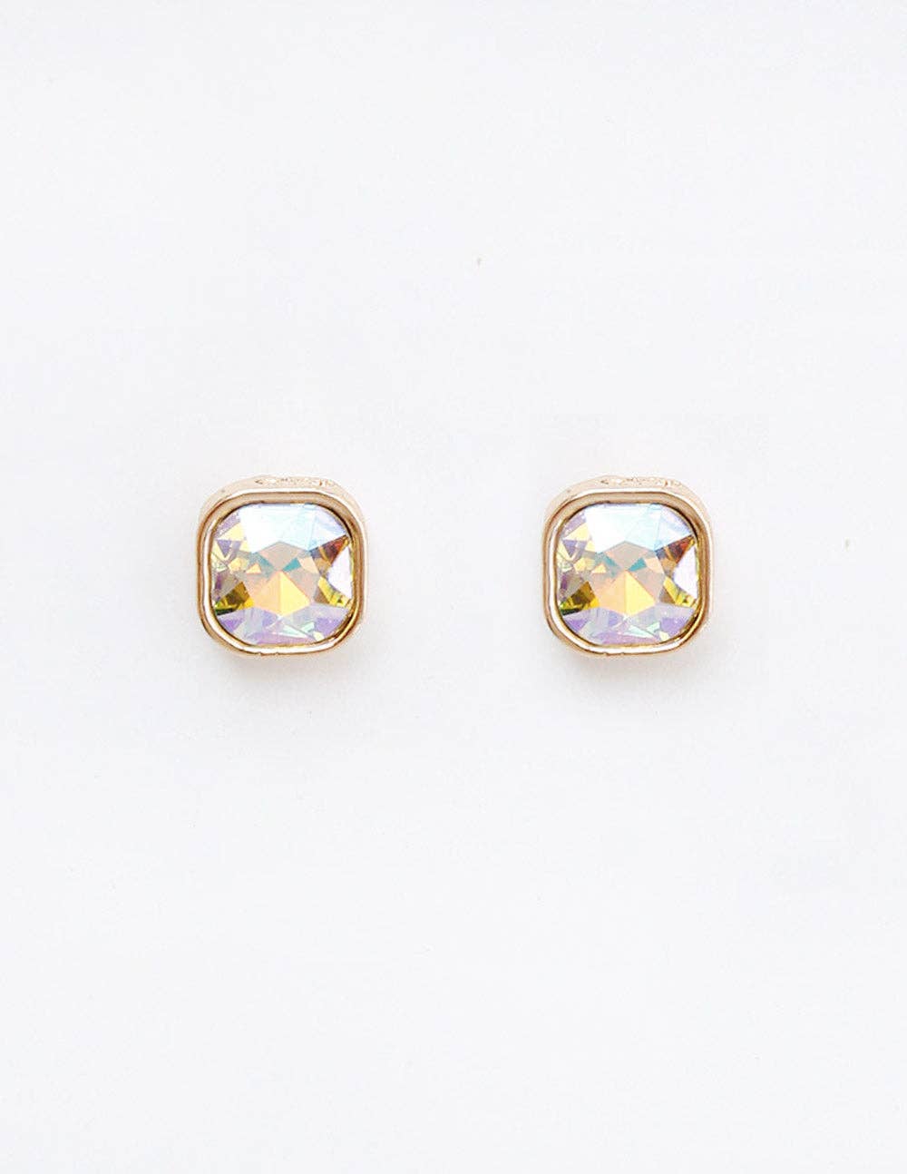 AB Crystal Square Stud .5" Earring