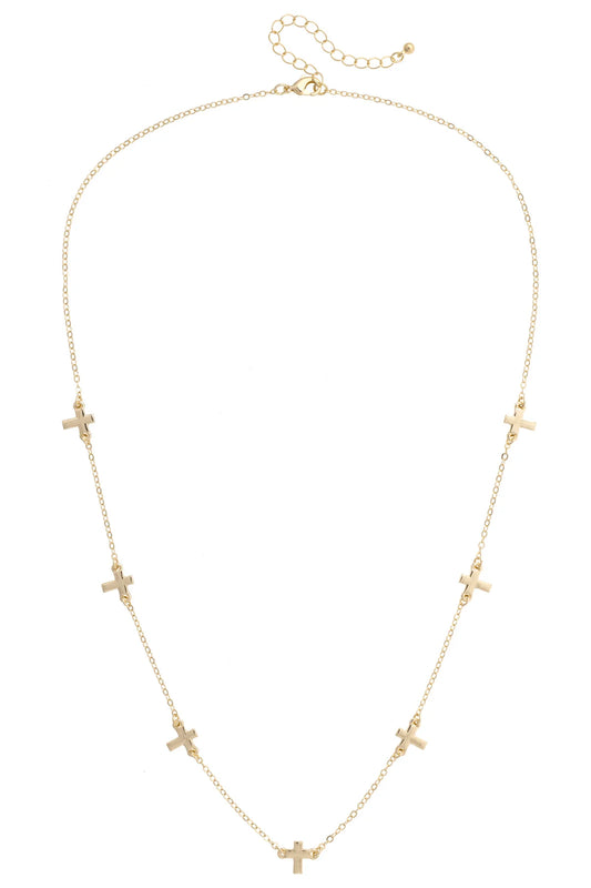 Matilda Tiny Cross Chain Necklace in Shiny Gold