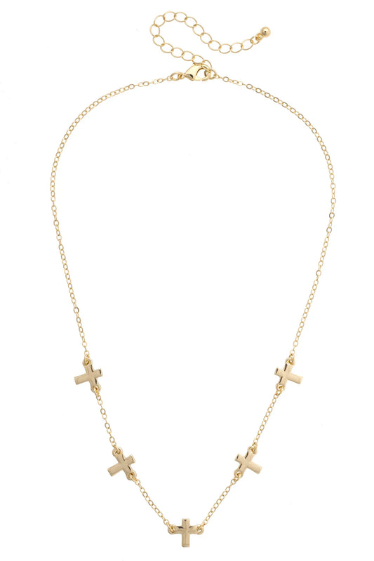 Sarah Tiny Cross Charm Necklace in Shiny Gold