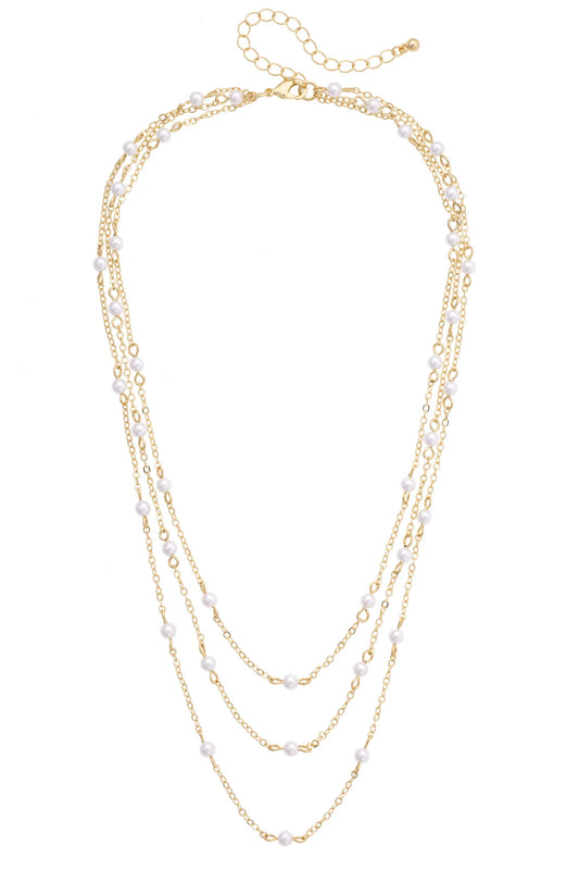Florence Pearl Drip Layered Necklace in Shiny Gold