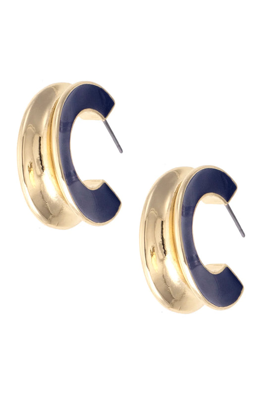 Noel Sculpted Enamel Hoop Earrings in Navy