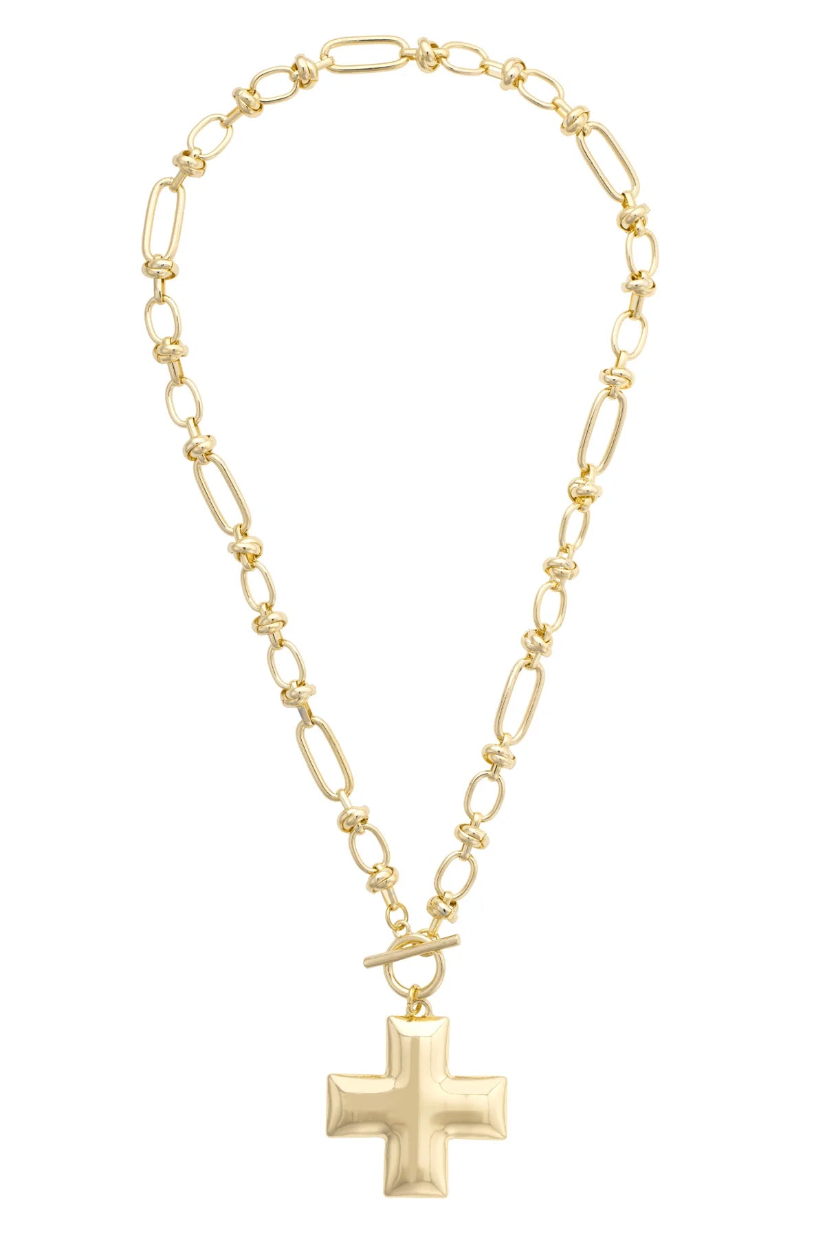 Macy Square Cross Toggle Necklace in Shiny Gold