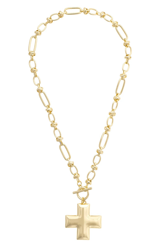 Macy Square Cross Toggle Necklace in Shiny Gold
