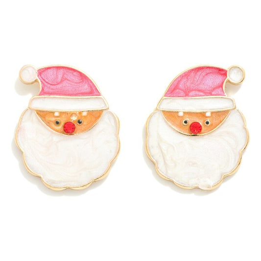 ENAMEL SANTA OVERSIZED STUD EARRINGS - PINK