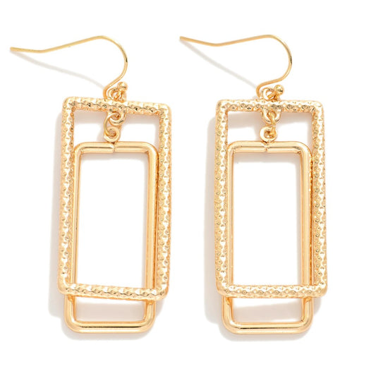 Textured Metal Nesting Rectangles Drop Earrings