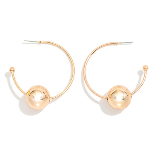 Metal Tone Hoop Post Drop Earring Featuring Metal Ball