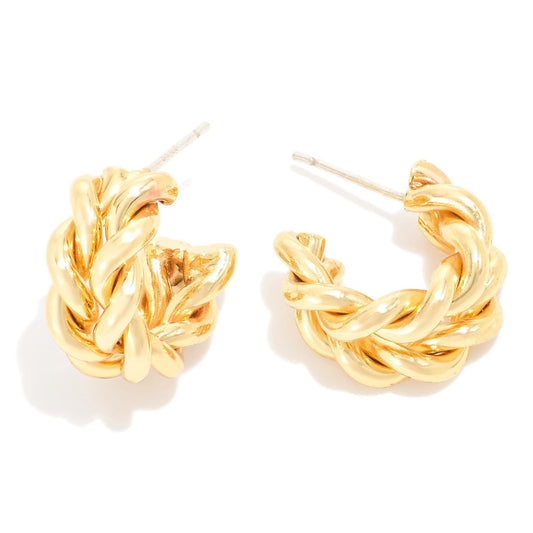 Layered Twisted Metal Tone Hoop Earring