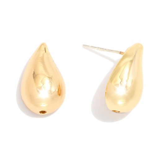 Metal Tone Teardrop Post Drop Earring - GOLD