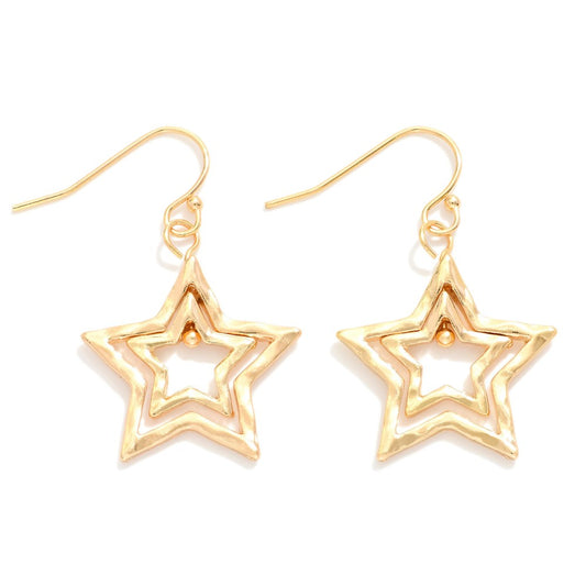 Hammered Metal Nesting Stars Drop Earrings
