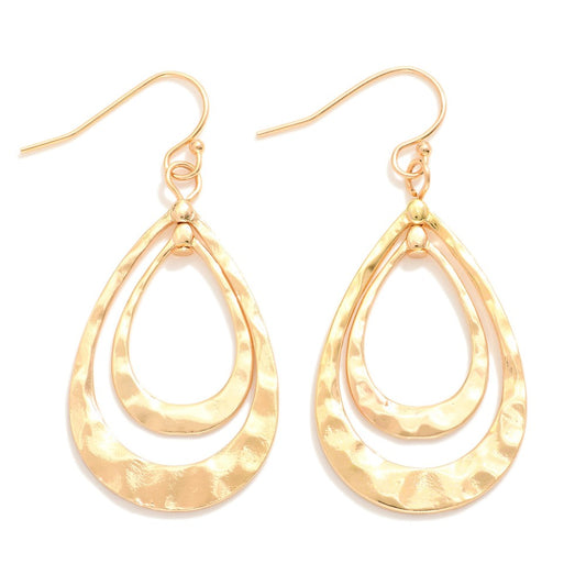 Hammered Metal Nesting Teardrops Drop Earrings