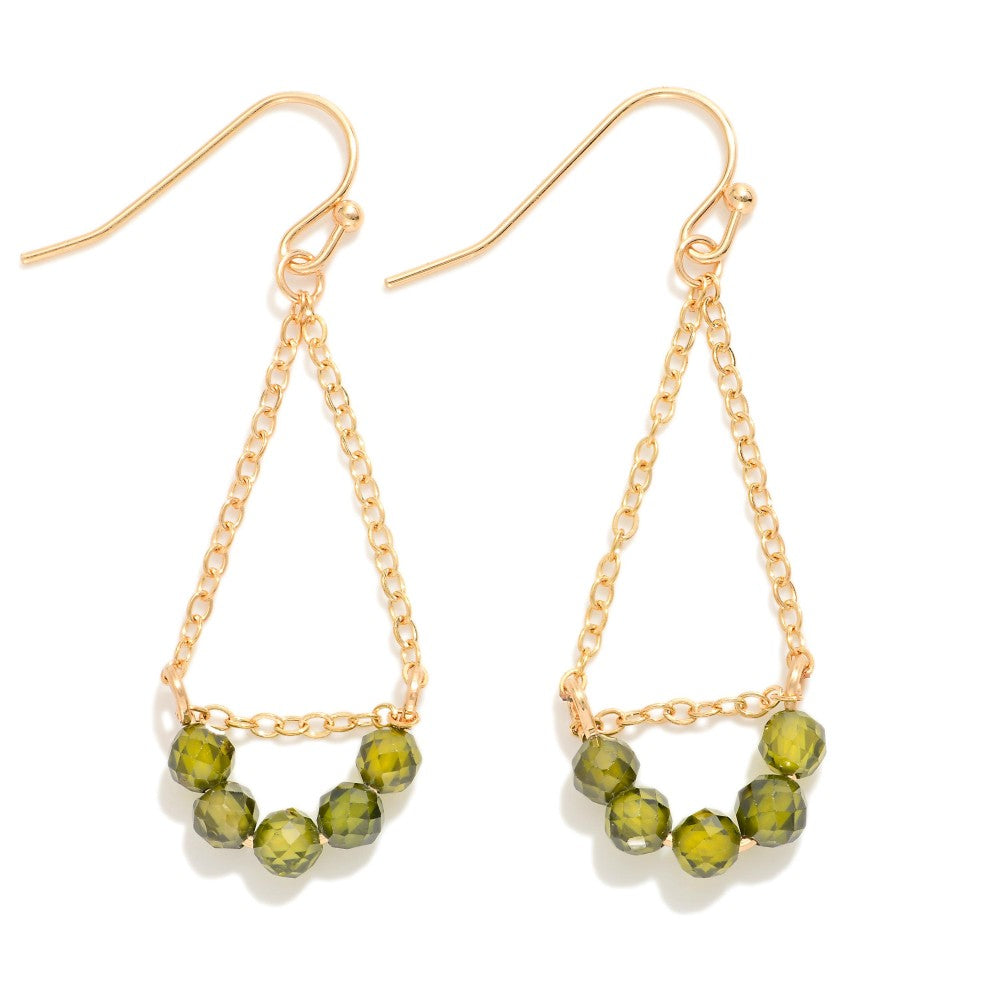 Chain Link Teardrop Drop Earrings Featuring Cubic Zirconia Arch Detail GREEN