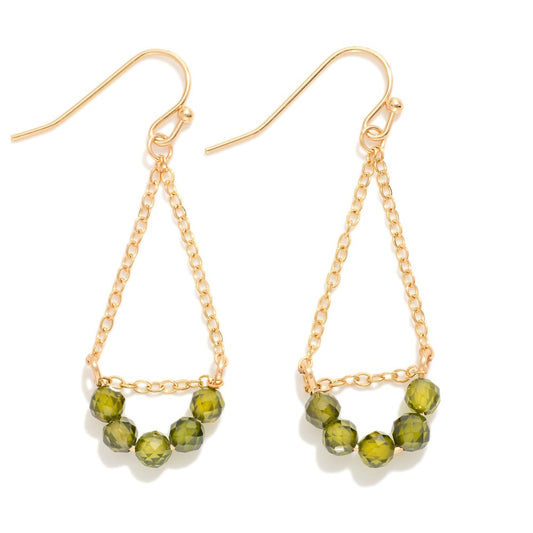 Chain Link Teardrop Drop Earrings Featuring Cubic Zirconia Arch Detail GREEN