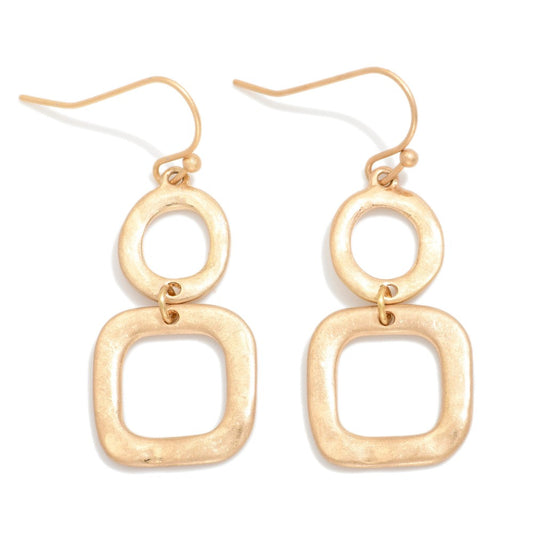 Linked Hammered Metal Circle & Square Drop Earrings