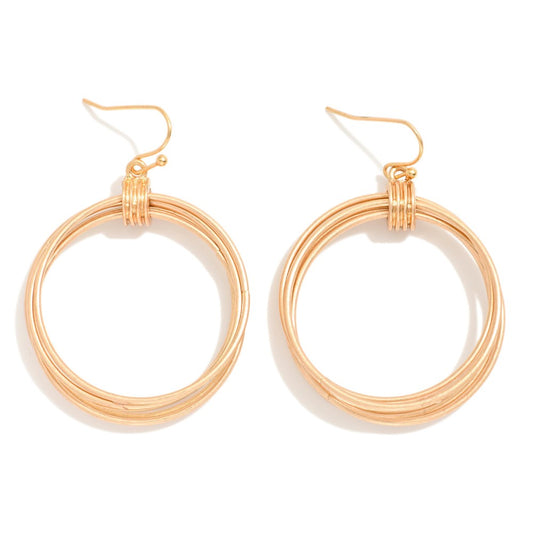 Metal Tone Layered Hoops Drop Earrings - GOLD
