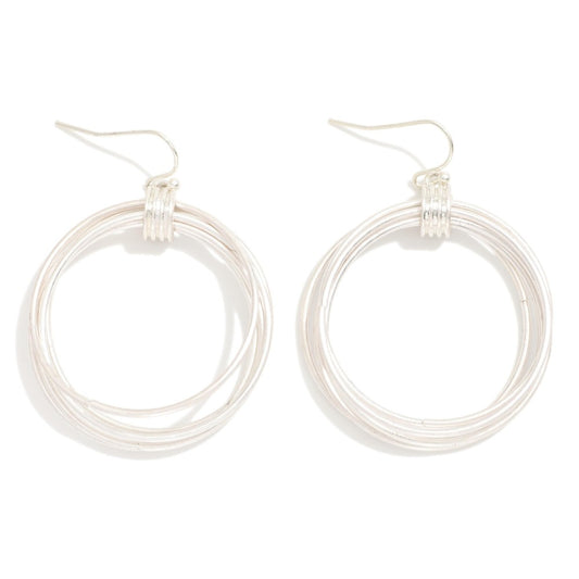 Metal Tone Layered Hoops Drop Earrings - SILVER