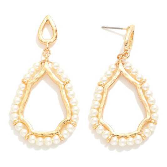 Linked Teardrop Drop Earrings Featuring Beaded Detail