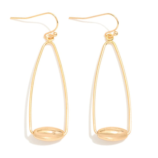 Metal Tone Cone Drop Earrings Featuring Barrel Bead Detail