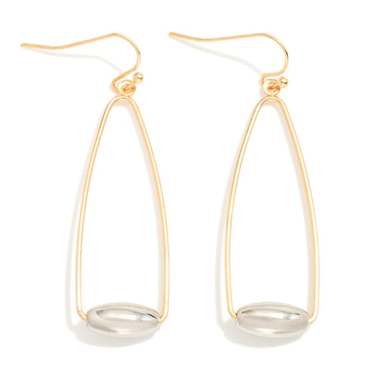 Metal Tone Cone Drop Earrings Featuring Barrel Bead Detail - GOLD