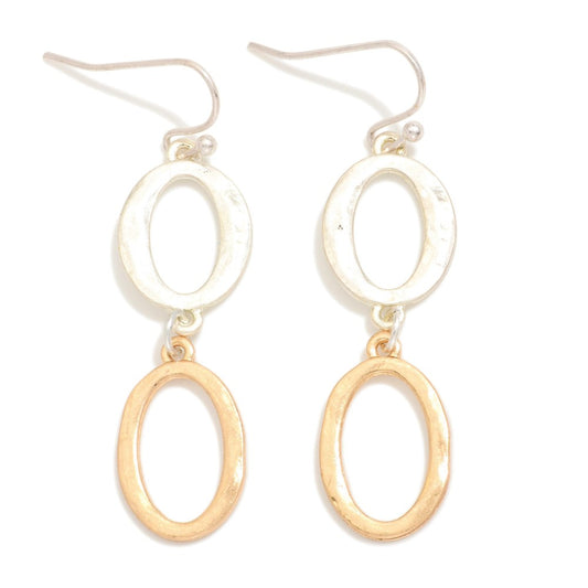 Linked Hammered Metal Hollow Oval Drop Earrings