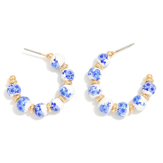 Chinoiserie Bead & Gold Disk Beaded Hoop Earrings