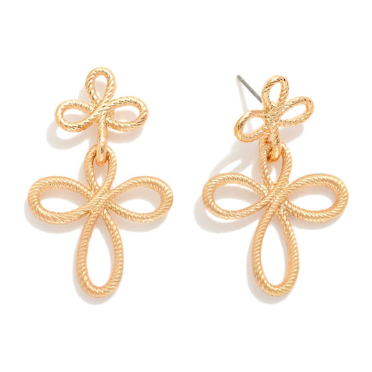 Twisted Metal Tone Infinity Clover Drop Earring With Clover Metal Post
