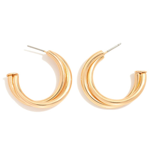 Metal Tone Intertwined Hoop Earrings