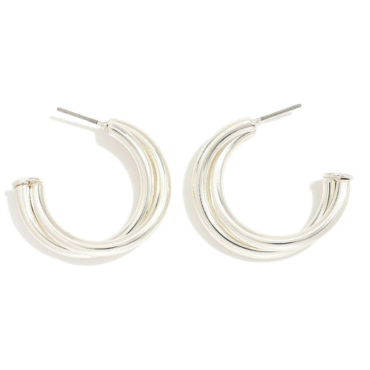 Metal Tone Intertwined Hoop Earrings SILVER
