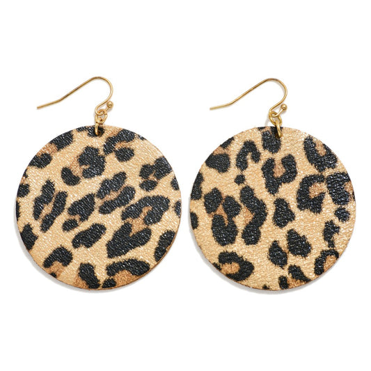 Vegan Leather Leopard Print Circle Drop Earrings