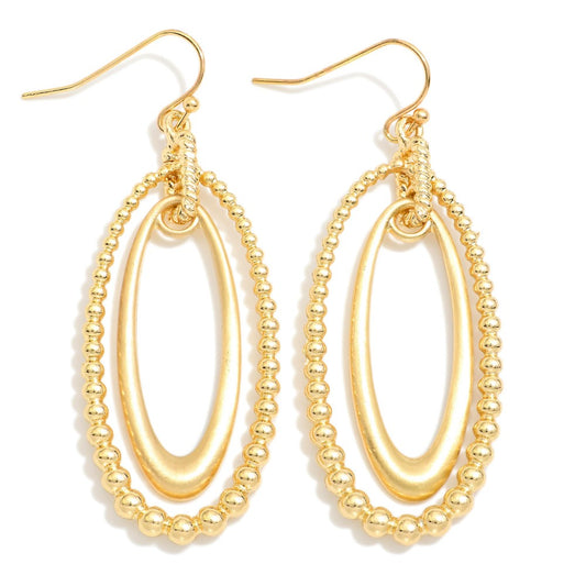 Nesting Textured Metal & Matte Metal Ovals Drop Earrings