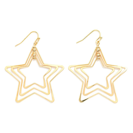 Nesting Metal Tone Stars Drop Earrings