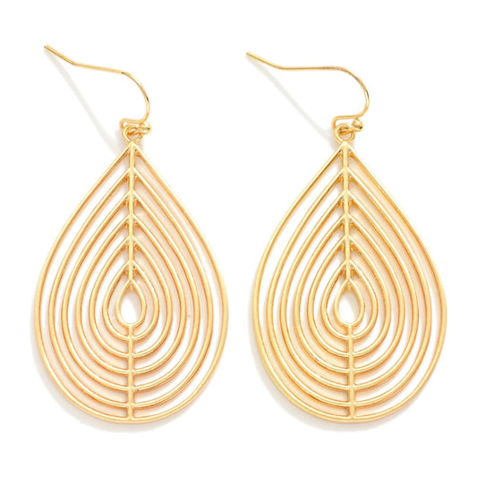 Metal Tone Teardrop Cut Out Drop Earrings