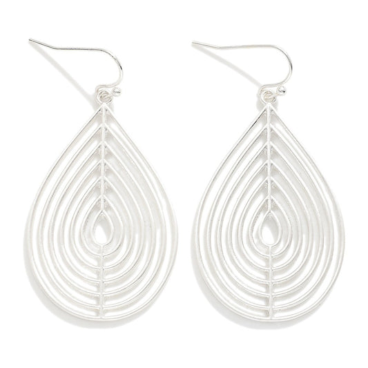 Metal Tone Teardrop Cut Out Drop Earrings SILVER