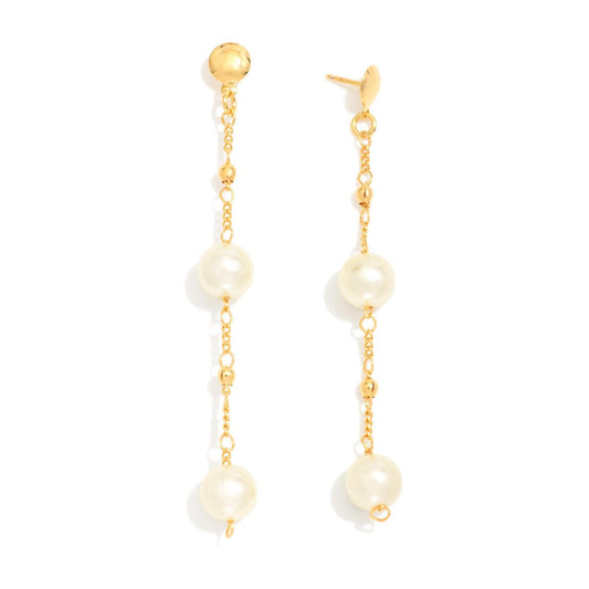 Chain Link Drop Dangle Earrings Featuring Pearls & Gold Tone Beads