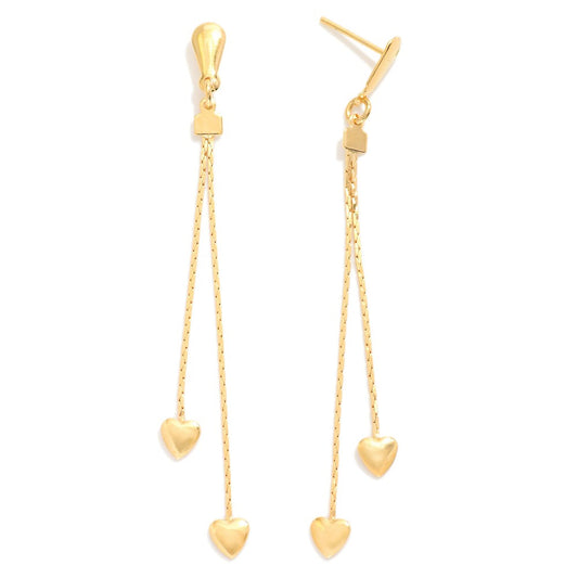 Gold Tone Drop Dangle Earrings Featuring Hearts